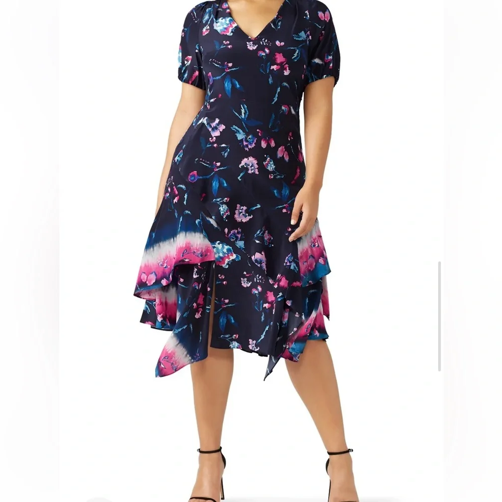 💖NWT WOMENS TANYA TAYLOR ESTRELLA SILK DRESS IN NAVY/TIE DYE FLORAL SIZE 12 - Picture 6 of 17